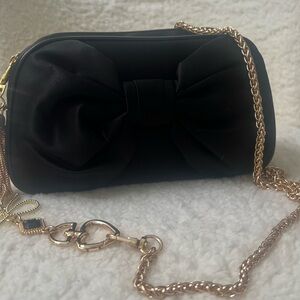 Dior Upcycled Satin Black Bow Bag with Gold Chain, Bow Chain Extender and Tassel
